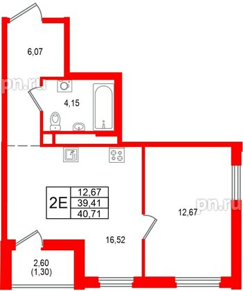 Квартира в ЖК «Имена», 1 комнатная, 40.71 м², 16 этаж