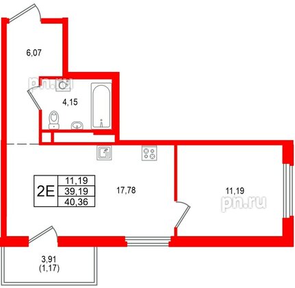 Квартира в ЖК «Имена», 1 комнатная, 40.36 м², 8 этаж