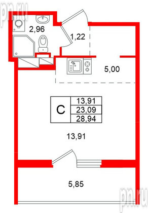 Квартира в ЖК Любоград, студия, 28.94 м², 4 этаж