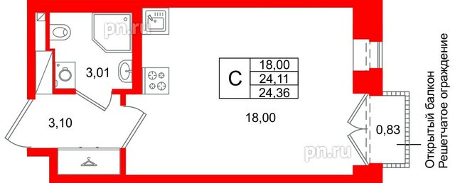 Квартира в ЖК «Аристократ», студия, 24.11 м², 4 этаж