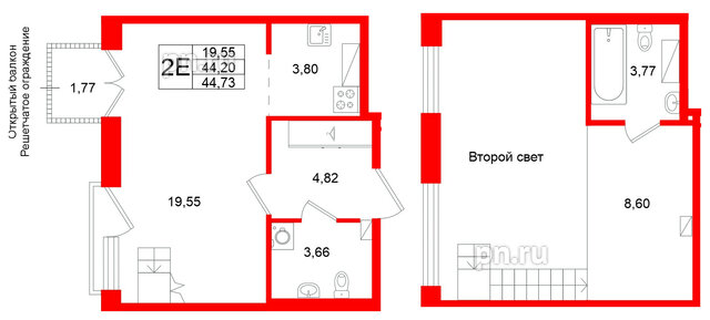 Квартира в ЖК Аристократ, 1 комнатная, 44.2 м², 8 этаж