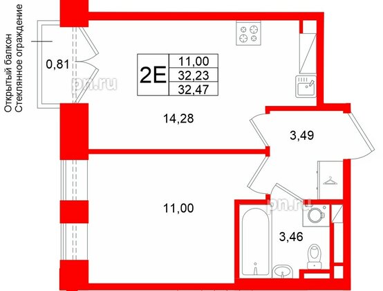 Квартира в ЖК «Аристократ», 1 комнатная, 32.23 м², 6 этаж