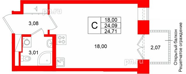 Квартира в ЖК «Аристократ», студия, 24.09 м², 4 этаж