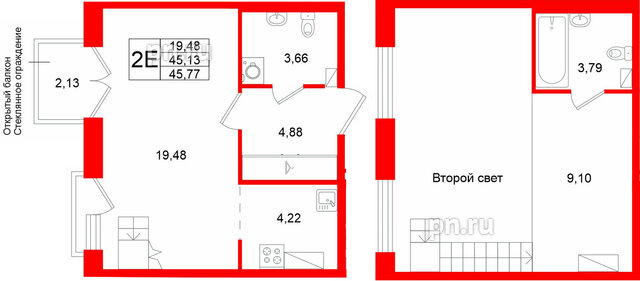 Квартира в ЖК Аристократ, 1 комнатная, 45.13 м², 8 этаж