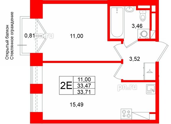 Квартира в ЖК «Аристократ», 1 комнатная, 33.47 м², 4 этаж