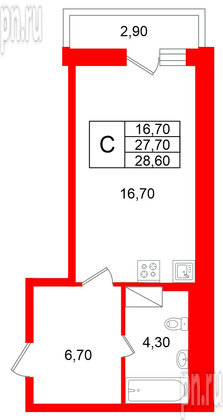 Квартира в ЖК «Яркий», студия, 27.7 м², 7 этаж