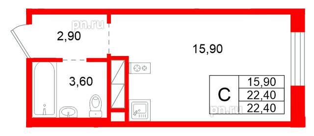 Квартира в ЖК Аннинский парк, студия, 22.4 м², 1 этаж