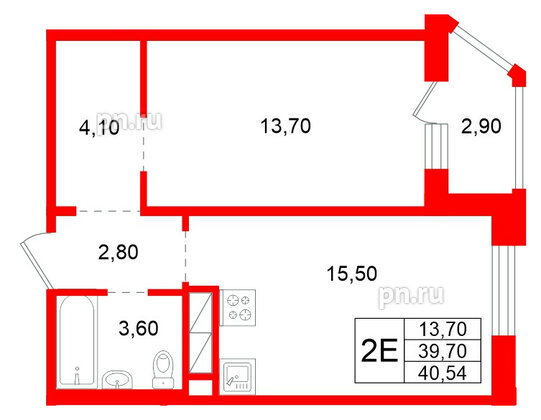 Квартира в ЖК Аннинский парк, 1 комнатная, 39.7 м², 2 этаж