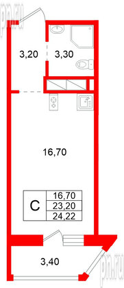 Квартира в ЖК Аннинский парк, студия, 23.2 м², 4 этаж