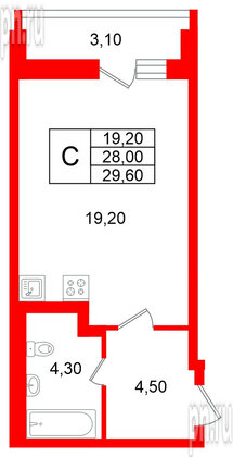 Квартира в ЖК «Яркий», студия, 28 м², 2 этаж