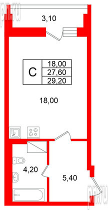 Квартира в ЖК «Яркий», студия, 27.6 м², 10 этаж