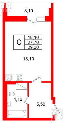 Квартира в ЖК «Яркий», студия, 27.7 м², 11 этаж