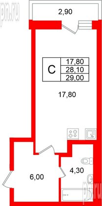 Квартира в ЖК «Яркий», студия, 28.1 м², 2 этаж