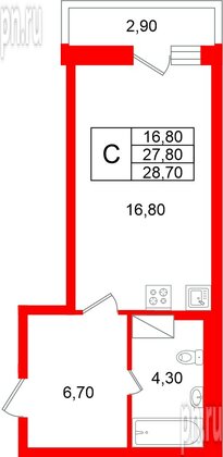 Квартира в ЖК «Яркий», студия, 27.8 м², 12 этаж
