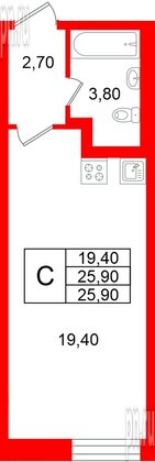 Квартира в ЖК «Яркий», студия, 25.9 м², 2 этаж