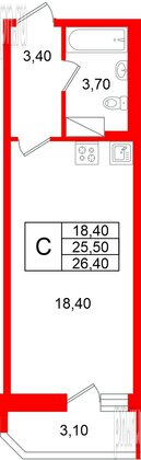 Квартира в ЖК «Яркий», студия, 25.5 м², 6 этаж