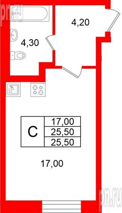 Квартира в ЖК «Яркий», студия, 25.5 м², 2 этаж