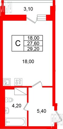 Квартира в ЖК «Яркий», студия, 27.6 м², 6 этаж