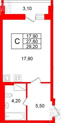 Квартира в ЖК «Яркий», студия, 27.6 м², 9 этаж