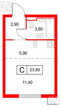 Квартира в ЖК Янинский Лес, студия, 23.8 м², 15 этаж
