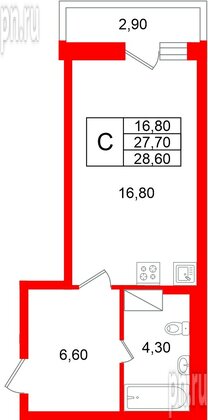 Квартира в ЖК «Яркий», студия, 27.7 м², 8 этаж