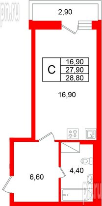 Квартира в ЖК «Яркий», студия, 27.9 м², 10 этаж