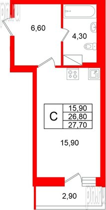 Квартира в ЖК «Яркий», студия, 26.8 м², 10 этаж