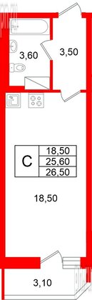 Квартира в ЖК «Яркий», студия, 25.6 м², 7 этаж