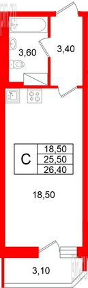 Квартира в ЖК «Яркий», студия, 25.5 м², 11 этаж