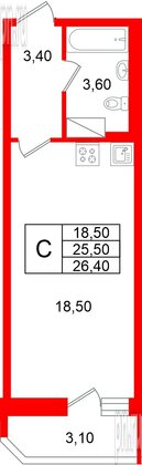 Квартира в ЖК «Яркий», студия, 25.5 м², 8 этаж