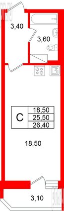 Квартира в ЖК «Яркий», студия, 25.5 м², 9 этаж