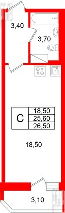 Квартира в ЖК «Яркий», студия, 25.6 м², 10 этаж
