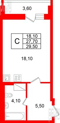 Квартира в ЖК «Яркий», студия, 27.7 м², 8 этаж