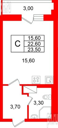 Квартира в ЖК «Яркий», студия, 22.6 м², 9 этаж