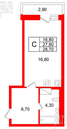 Квартира в ЖК «Яркий», студия, 27.8 м², 6 этаж