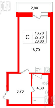 Квартира в ЖК «Яркий», студия, 27.7 м², 12 этаж