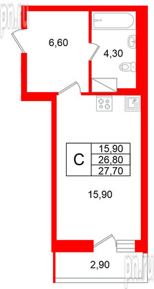 Квартира в ЖК «Яркий», студия, 26.8 м², 11 этаж