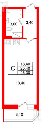 Квартира в ЖК «Яркий», студия, 25.4 м², 9 этаж
