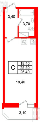 Квартира в ЖК «Яркий», студия, 25.5 м², 9 этаж