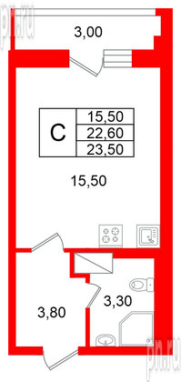 Квартира в ЖК «Яркий», студия, 22.6 м², 8 этаж