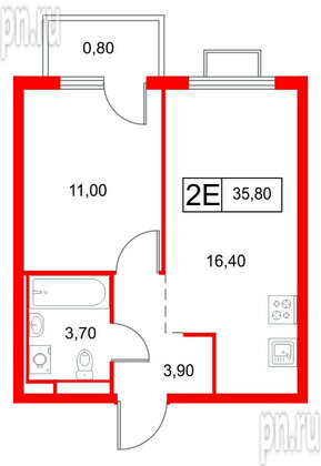 Квартира в ЖК Янинский Лес, 1 комнатная, 35.8 м², 8 этаж
