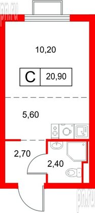 Квартира в ЖК «Янинский Лес», студия, 20.9 м², 13 этаж
