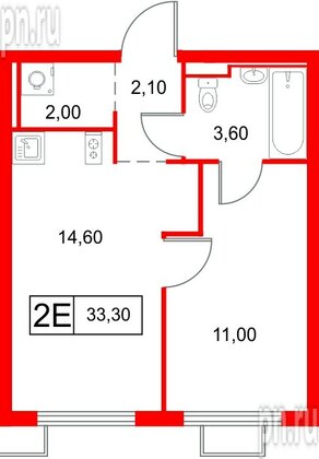Квартира в ЖК «Янинский Лес», 1 комнатная, 33.3 м², 8 этаж