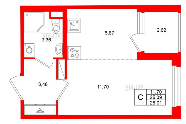Квартира в ЖК «Дубровский», студия, 25.39 м², 4 этаж