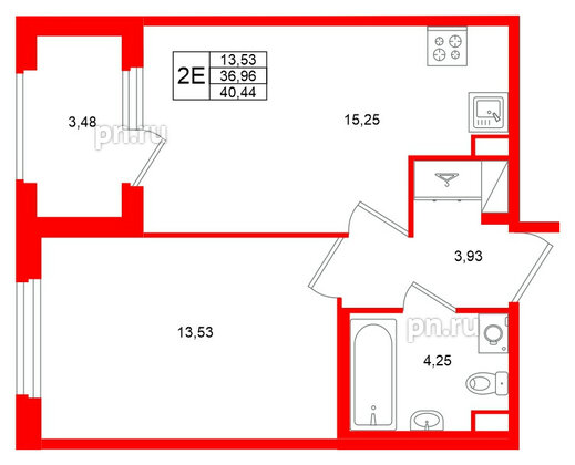 Квартира в ЖК Дубровский, 1 комнатная, 36.96 м², 4 этаж