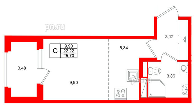 Квартира в ЖК «Дубровский», студия, 22.22 м², 3 этаж