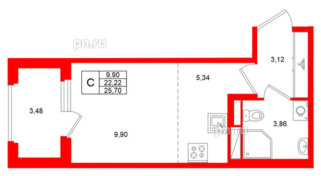Квартира в ЖК «Дубровский», студия, 22.22 м², 4 этаж