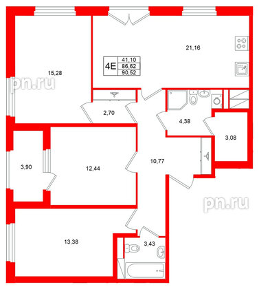 Квартира в ЖК Дубровский, 3 комнатная, 86.62 м², 2 этаж