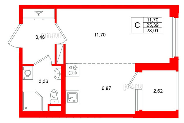 Квартира в ЖК «Дубровский», студия, 25.39 м², 4 этаж