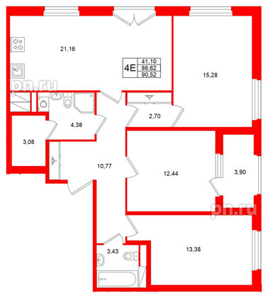Квартира в ЖК Дубровский, 3 комнатная, 86.62 м², 2 этаж